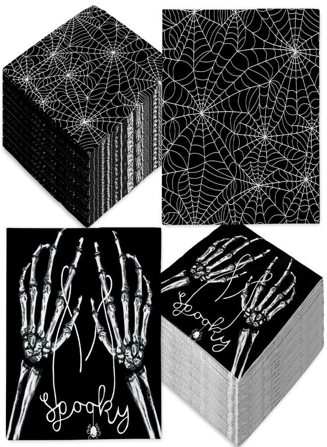 JarThenaAMCS 50 Pcs Halloween Paper Napkins Hand Bone Spider Web Disposable Dinner Luncheon Napkins Cobweb Skeleton Double Printed Spooky Cocktail Napkin for Bathroom Home Party Table Decor,6.5 Inch - Image 1